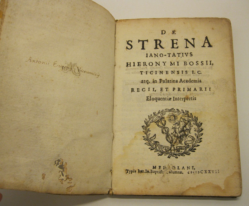 De strena Iano - Tatius Hieronymi Bossii ticinensis I. C. atq. in Palatina Academia Regii et Primarii Eloquentiae interpretis